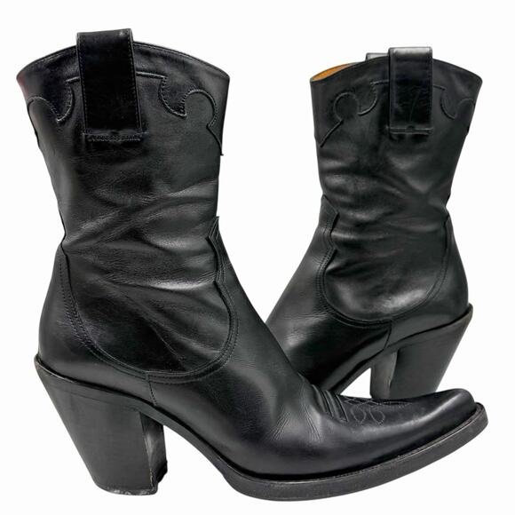 FREE LANCE PARIS WESTERN COWBOY BOOTS BLACK LEATHER BOHO COWGIRL SIZE 35.5 5.5 6 - Picture 1 of 8